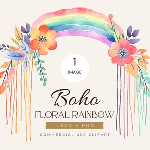 Aquarelle florale Boho arc-en-ciel Clipart 2, svg arc-en-ciel Boho, svg bébé arc-en-ciel, sticker arc-en-ciel, svg arc-en-ciel pastel, svg arc-en-ciel en couches
