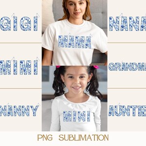 Pacchetto PNG Blue Chinoiserie Mama, design Toile De Jouy, Mini Mimi Gigi Nonna Nana Nanny Auntie, regalo per la festa della mamma preppy, sublimazione
