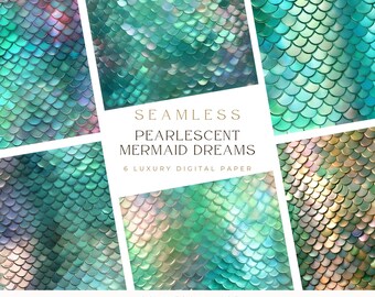 Pastel Iridescent Mermaid Scales Seamless Pattern, Digital Paper, Colorful Metallic Background, for Scrapbooking or Sublimation