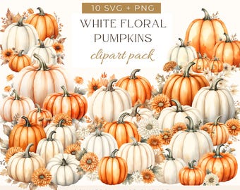 White Pumpkin Png, Pumpkin Clipart, Floral Pumpkin Png, Watercolor Fall Clipart, Watercolor Pumpkin Fall Autumn Clipart, Pumpkin Arrangement