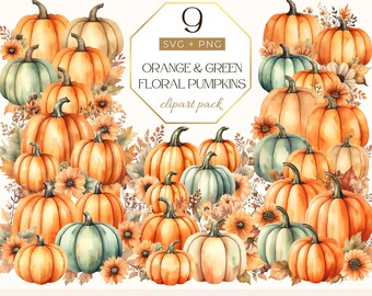 Pumpkin Png, Pumpkin Clipart, Floral Pumpkin Png, Watercolor Fall Clipart, Watercolor Pumpkin Fall Autumn Clipart, Pumpkin Arrangement