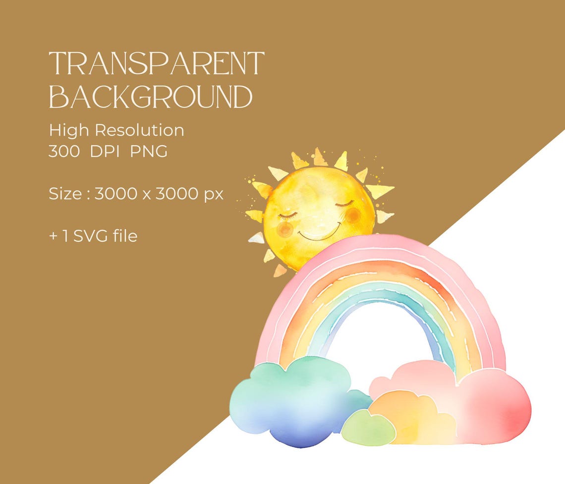 Watercolor Baby Rainbow SVG PNG Clipart, Pastel Rainbow Svg, Cute ...