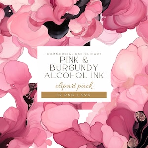 Clipart con texture astratta rosa e bordeaux, inchiostro alcolico, sfondo con inchiostro liquido, clipart PNG trasparenti, sfondi e motivi colorati