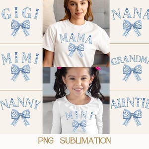 Pacote Blue Chinoiserie Mama PNG, Design Toile De Jouy, Mini Mimi Gigi Vovó Nana Babá Tia, Presente Preppy Dia das Mães, Sublimação