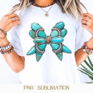 Pierres précieuses turquoise noeud Clipart, Boho cow-girl tendance PNG, Art de la Sublimation de bijoux occidentaux, thème coloré du sud-ouest