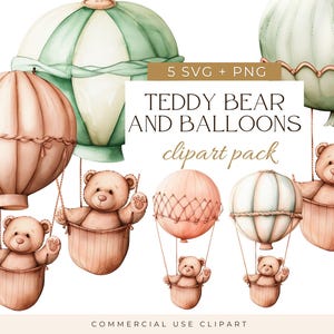 Bear Hot Air Balloon, Bear Baby Shower, Baby shower clipart, Cute Teddy Clipart, Teddy Bear Fly, Nursery Teddy Bear, Boho teddy bear