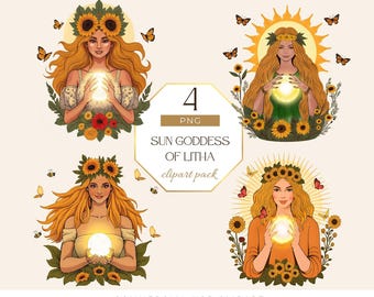 Sun Goddess of Litha Clipart, Wiccan Summer Solstice Graphics, Midsummer Pagan Art, Digital Download for Crafts, Commercial Use PNG