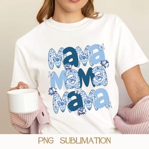 Blue Chinoiserie Mama Png, Toile De Jouy Coquette Design, Regalo floreale per la festa della mamma, Download digitale, Preppy Sublimation PNG