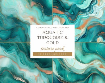 Aquatic Turquoise and Gold Texture Clipart, Colorful Teal Green Backgrounds And Patterns, Marble Texture