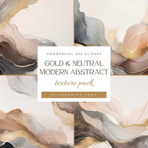 Gold and Neutral Modern Abstract Texture Clipart, Minimal Watercolor Backgrounds, Alcohol Ink, Digital Paper, Jpeg, commercial use