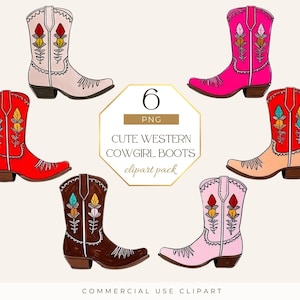 Bottes de cow-girl western dessins dessinés à la main, bottes de cowboy modernes roses PNG Clipart, Art de la sublimation, thème coloré du sud-ouest, téléchargement numérique