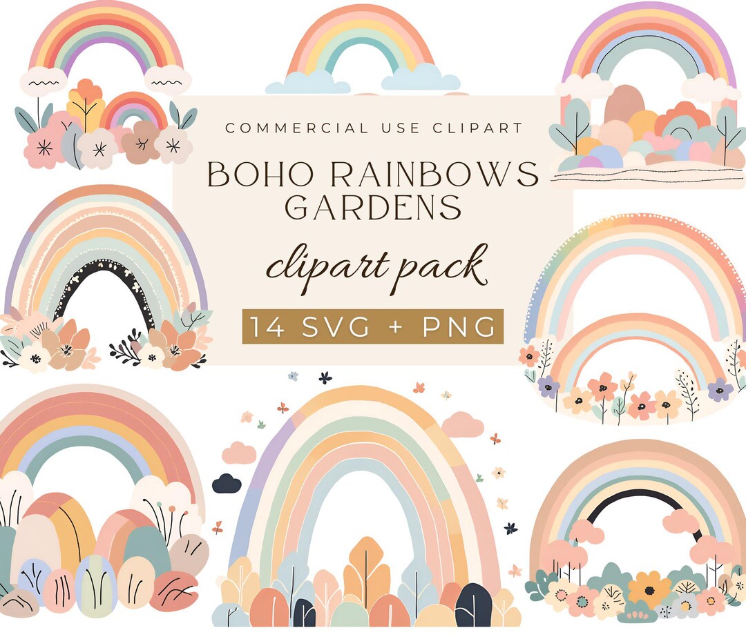 Boho Rainbow SVG PNG Clipart, Boho-design, Pastel Rainbow Svg, Cute ...