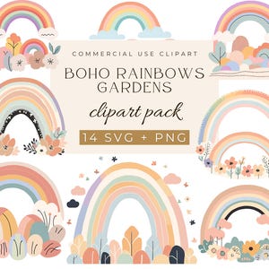 ボヘミアン レインボー SVG PNG クリップアート、ボヘミアン デザイン、パステル レインボー svg、かわいいレインボー svg、キャンディー カラー png、ボヘミアン ニュートラル、花柄レインボー クリップアート