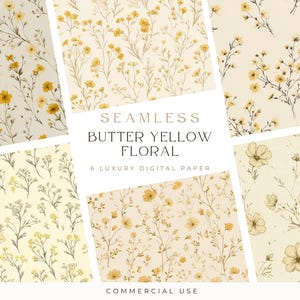Butter Yellow Floral Seamless Pattern, Digital Paper for Scrapbooking, Yellow Backgrounds, Vintage Texture Designs, Cottagecore Aesthetic