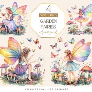 Feengarten und Pilz Clipart, Schmetterling Clipart, Aquarell Feen, Märchen Clipart, Fantasy Clipart, Feengarten Png, süße Fee