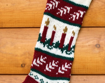 Hand Knit Christmas Stocking Candle - handmade - Ready to ship!