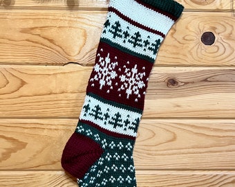 Knit Christmas Stocking Snowflake - Handmade & Ready to Ship! Personalized Free