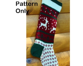 Christmas Stocking Knitting Pattern Dancing Deer - Etsy