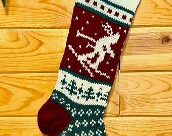 Knit Christmas Stocking Downhill Skier, Ready to Ship, Personalized Free