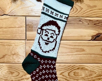 Knit Christmas Stocking Smiling Santa, Handmade & Ready to Ship! Personalized Free