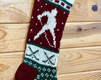 Hand Knit Christmas Stocking Hockey Player - Handmade & Ready to Ship