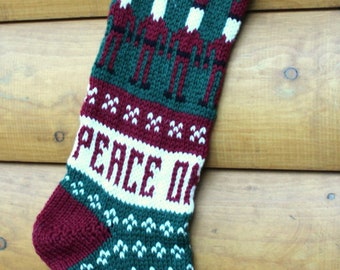 Knit Christmas Stocking Elves Peace on Earth Ready to Ship - Personalized Free