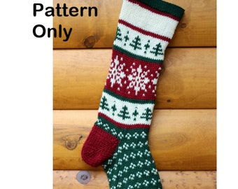 Christmas Stocking Knitting Pattern Snowflakes and Pine Trees