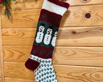 Hand Knit Christmas Stocking Snowman