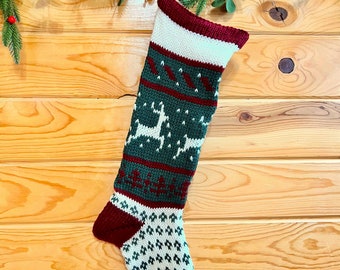 Knit Christmas Stocking Dancing Deer - Ready to Ship - Personalized Free