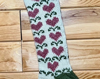 Original Christmas Cove Stocking, Hearts stocking,  hand knit stocking, Vintage Knit Christmas Stocking