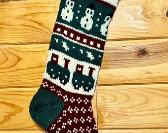 Hand Knit Christmas Stocking Train- Handmade & Ready to Ship!