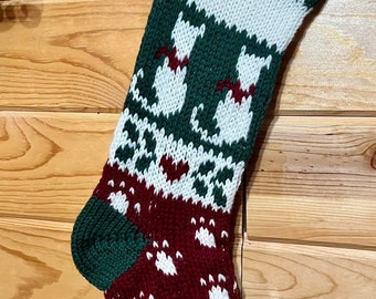 Hand knit Christmas Stocking for your Cat