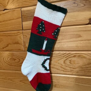Vintage Reproduction Knit Christmas Stocking, Tree, candlestick, wreath- Brand new - Personalized free - Wool