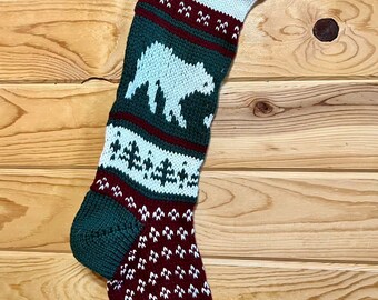 Knit Christmas Stocking. Polar Bear stocking, hand knit,  Ready to ship!