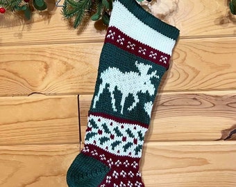 Knit Christmas Stocking Moose  Handmade & Ready to ship! Personalized Free