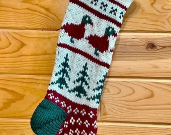 Knit Christmas Stocking Mallard Duck,  Ready to Ship, Personalized Free