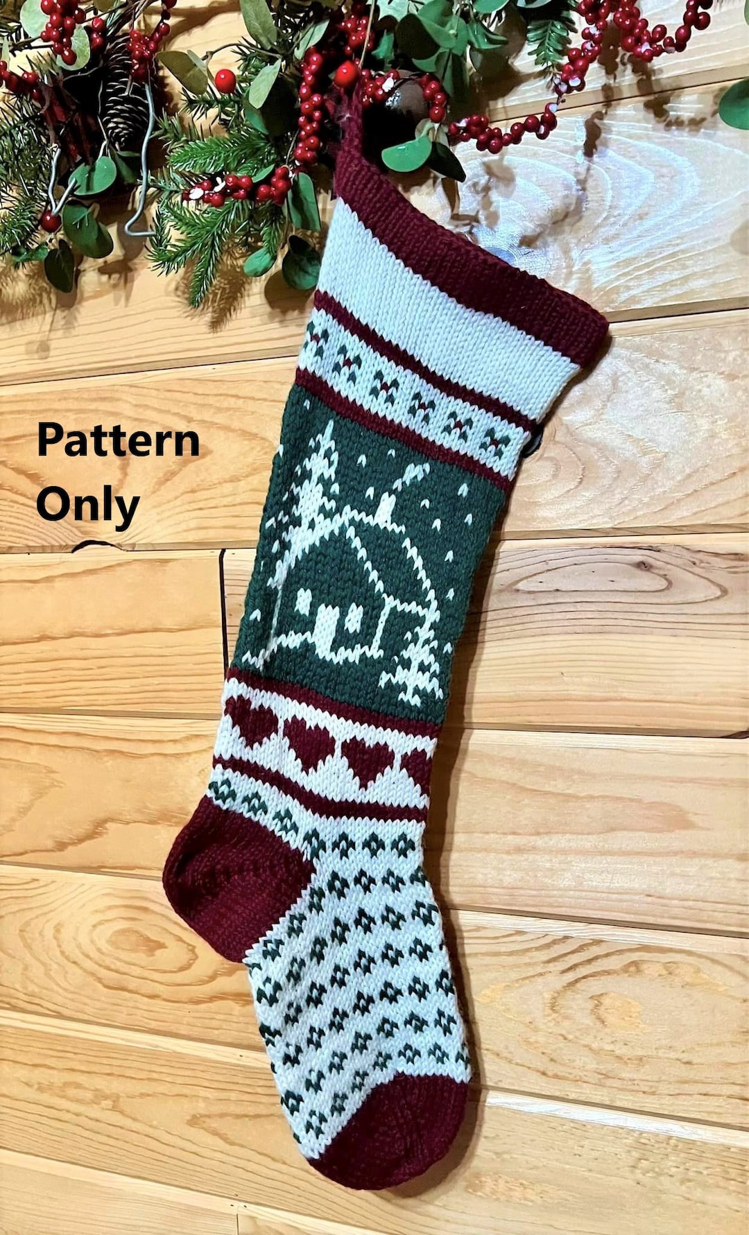 Christmas Stocking Knitting Pattern Cabin, Home is Where the Heart Is ...