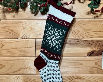 Knit Christmas Nordic Stocking Snowflake - Ready to Ship - Personalized Free
