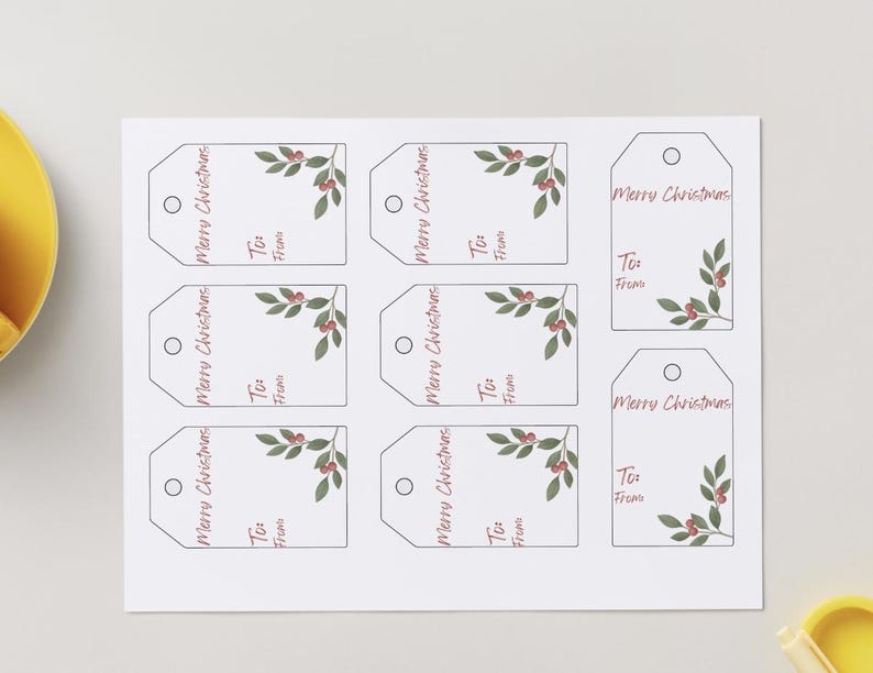 Christmas Holly Gift Tag Template - Etsy
