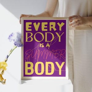 Affiche Citation Positive Colorée Violet et Jaune Every body is a summer body, citation inspirante, body positivity, été, love yourself