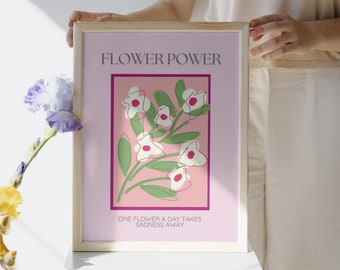 Affiche Fleurie / Fleurs Flower Power : Une affiche fleurie, colorée, rose, printemps à imprimer soi même en A5, A4 o A3