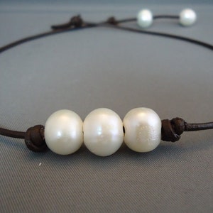 Three wishes Pearl Leather Necklace