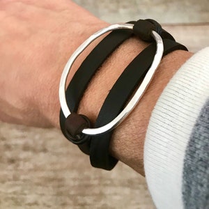 Minimalist Bracelet/ Leather Bracelet / Sterling Silver Oval  Bracelet/  Wrap  Leather Bracelet /Boho Bracelet/IseaDesigns/Isea Designs