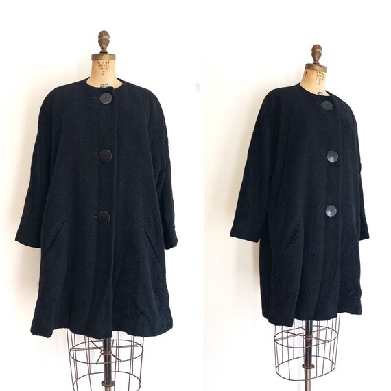 Stephen Sprouse Coat / Vintage Black Wool Coat / 6