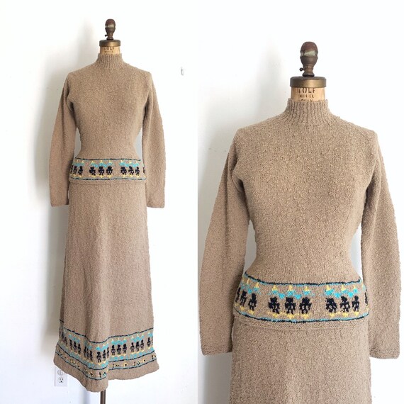1970s Knit Dress Set / Vintage Hand Knit Skirt Set