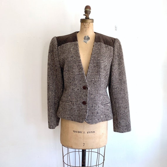 Vintage Velvet Tweed Jacket / 80s Tweed Blazer / L