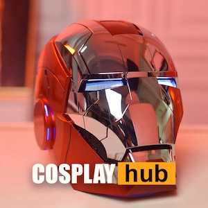 Custom Iron Man Helmet, Voice Activated, LEDs on Ears - Silver and Red Mask