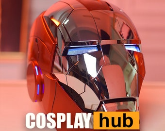 カスタムアイアンマンヘルメット、音声起動、耳にLED - ゴールドと