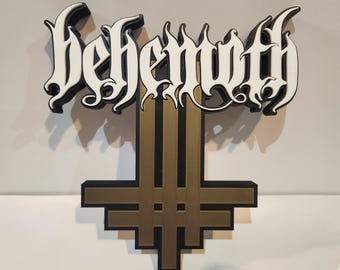 BEHEMOTH-logotyp + Triumviratus 3D-hylla/väggskylt – Samlardekor med metallbandsigill