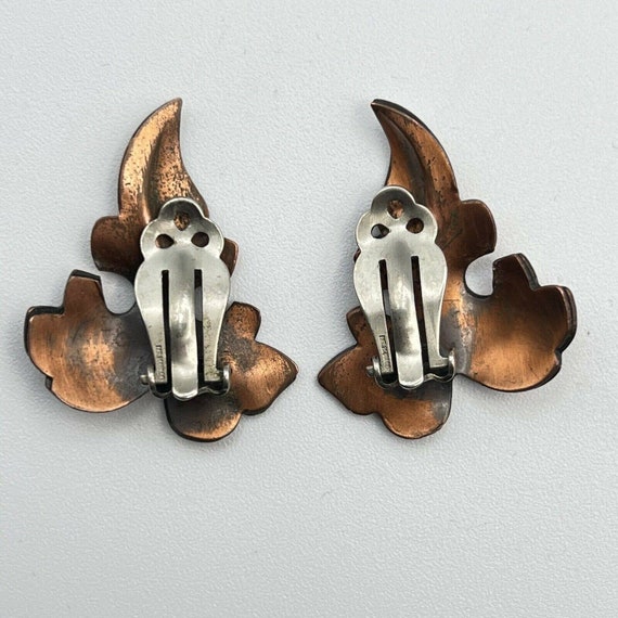Vintage Earrings Copper Leaf Earrings Modernist M… - image 4
